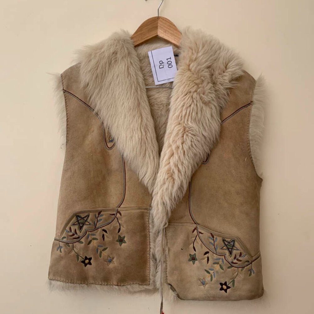 Ralph Lauren Short Afghan Coat Style Suede Jacket with embroidered & fur details